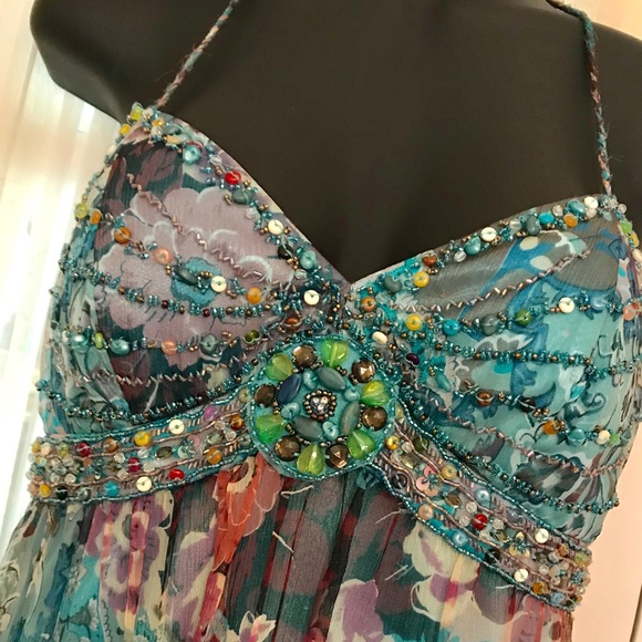 Sue Wong Silk Dress, halter style tie Sz 2 - Picture 2 of 7